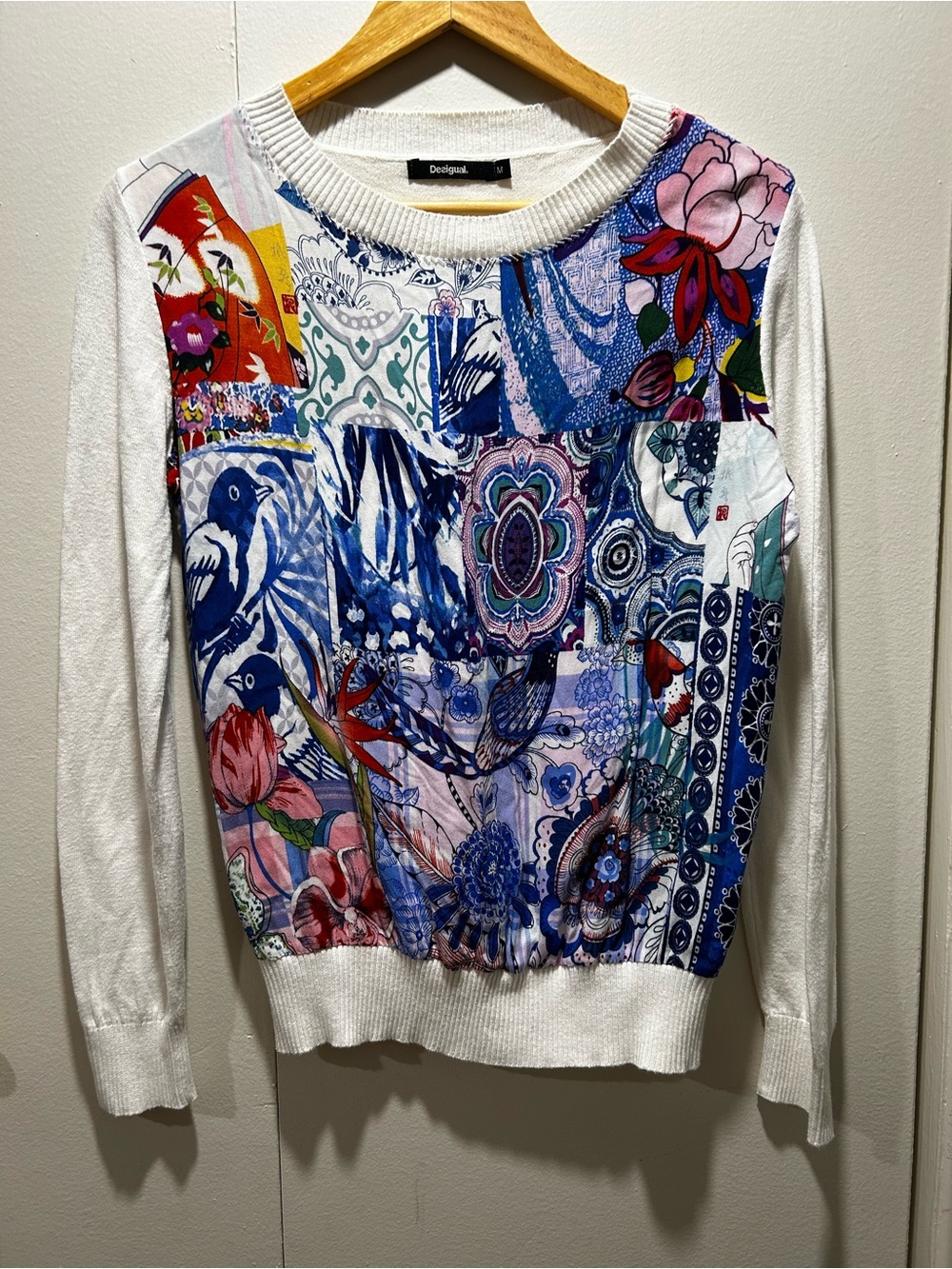Desigual Multicolor Collage-Style Floral & Bird Women’s Sweater